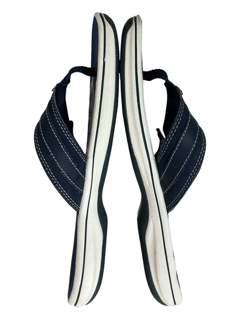 Clarks Cloudsteppers Breeze Sea Flip Flops Navy Blue Floral Print Womens Medium - Picture 8 of 11